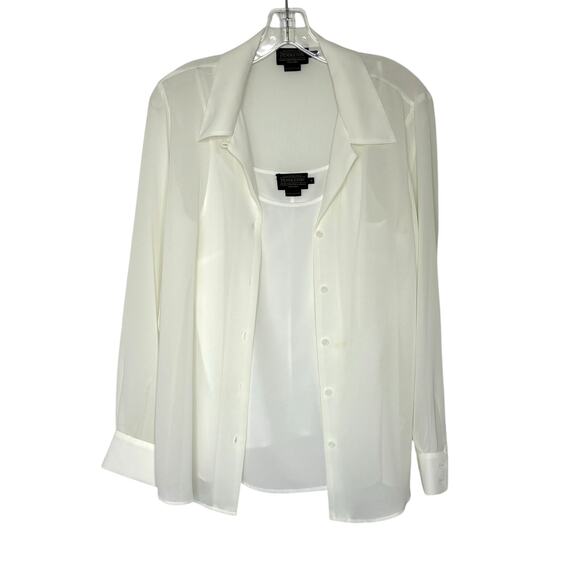 Pendleton Wms 8 LS Sheer Cream Button Up Blouse & Cami Minimalist Office Social - Picture 1 of 11